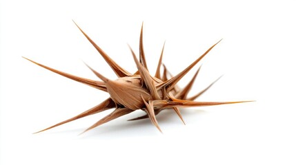 Obraz premium Isolated thorns detail on a white plant leaf, a macro view of nature's dry brown decoration