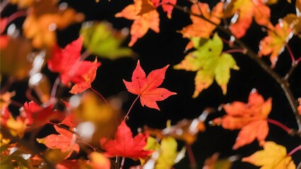 Captured a beautiful scene of autumn leaves contrasting against a black background