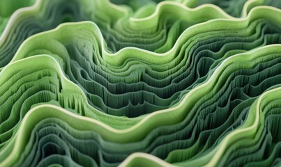Abstract green landscape, wavy layers, textured surface, nature design, background