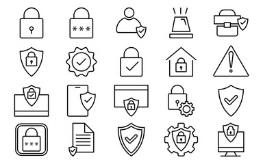Safety icon set and Insurance Icons Pack – Workplace Protection, Risk Management & Emergency Symbols in Line Style.