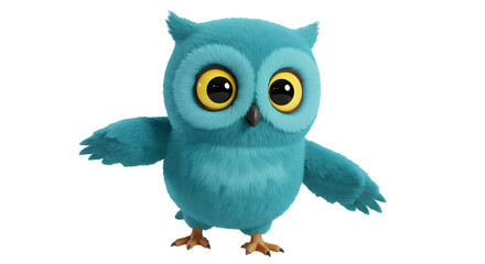 Obraz premium Calm Blue Cartoon Owl with Big Yellow Eyes