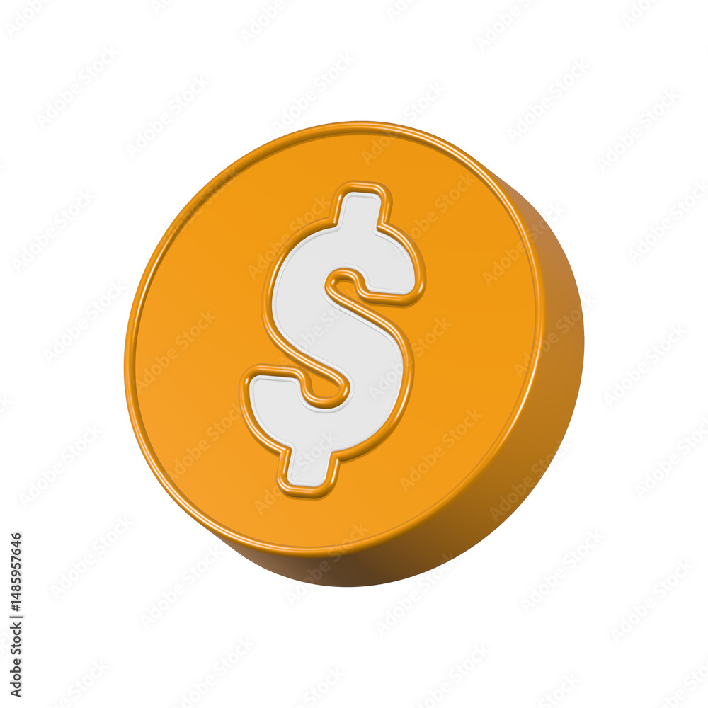Poster dollar coin sign button 3d rendering