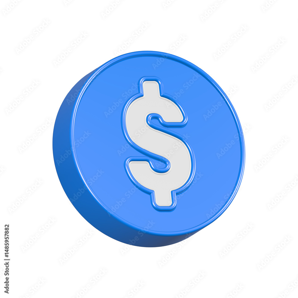 Poster dollar coin sign button 3d rendering