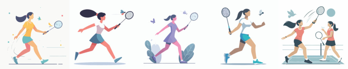 vector of woman practicing badminton