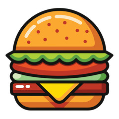 Cartoon Styled Burger With Lettuce, Tomato and Cheese on White