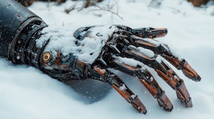 Cybernetic hand in snow