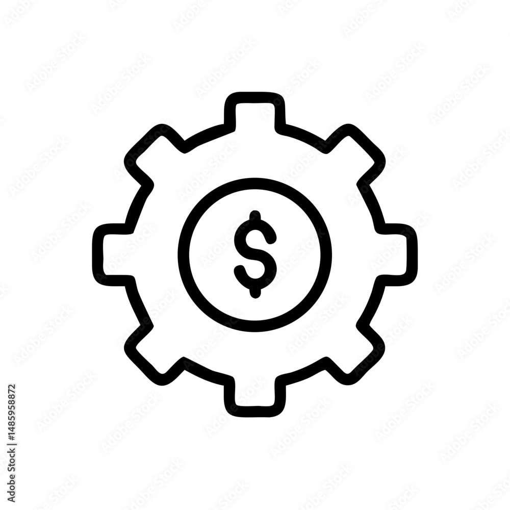 Poster gear with dollar icon on transparent background for web and graphic design