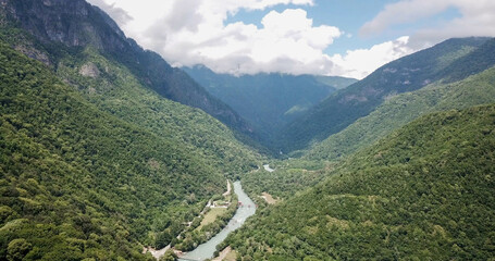 high mountains covered with forest