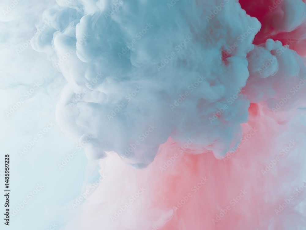 Poster beautiful soft pink and blue smoke effect swirling against a light background creating an artistic a