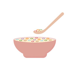 vector illustration of cereal in a bowl with milk mixture