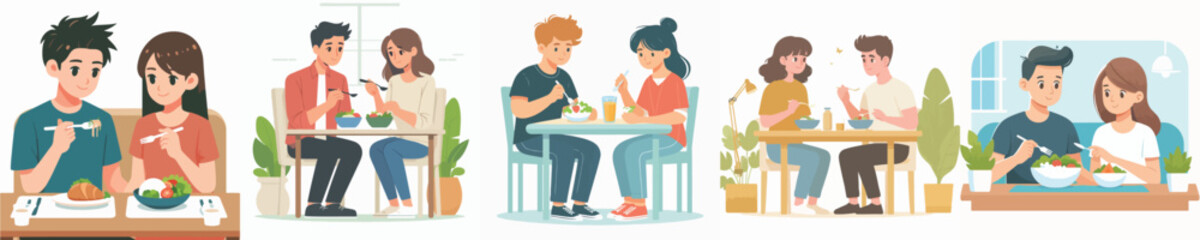 vector of a couple eating together