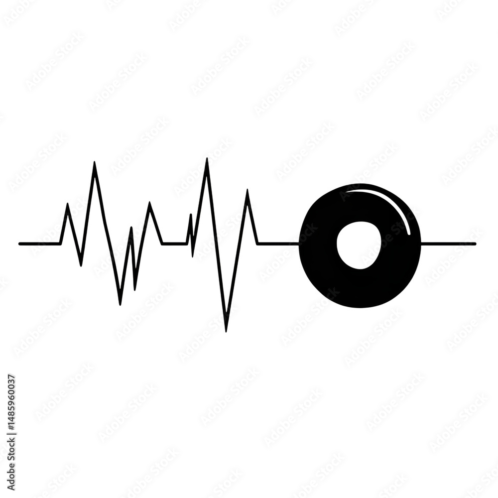 Poster an elegant heartbeat is being visualized next to black disc in a minimalist design. a strong and sim