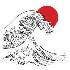 Japanese Wave with Red Sun – Traditional Vector Art