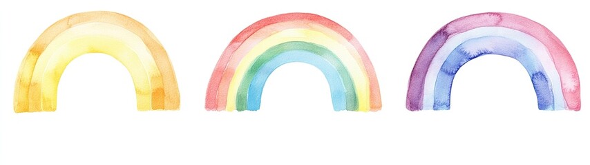 Fototapeta premium Three pastel watercolor rainbows