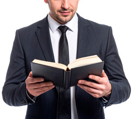 businessman reading book isolated on white background