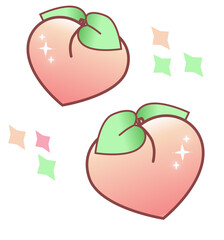 Cute Sparkly Peach Illustration – Kawaii Fruit Clipart with Green Leaves