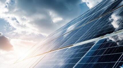 Large solar panels against a dramatic sky.