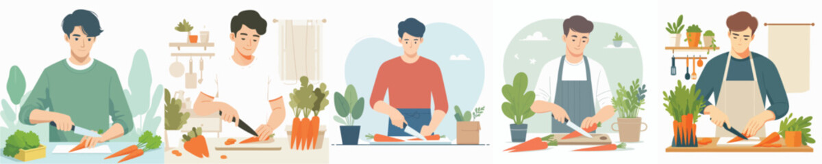 Fototapeta premium vector man cutting carrots