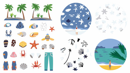 Seashore collection: A vibrant collection of sea-inspired illustrations showcases the diverse elements of a tranquil coastal scene.