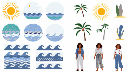 Tropical Dream Collection: Captivating illustration showcasing the essence of tropical themes, with a diverse set of illustrations perfect for adding a touch of paradise. Featuring the sun.