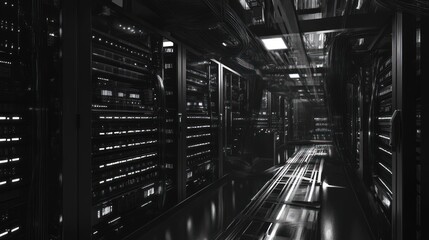 Obraz premium Dark server room interior