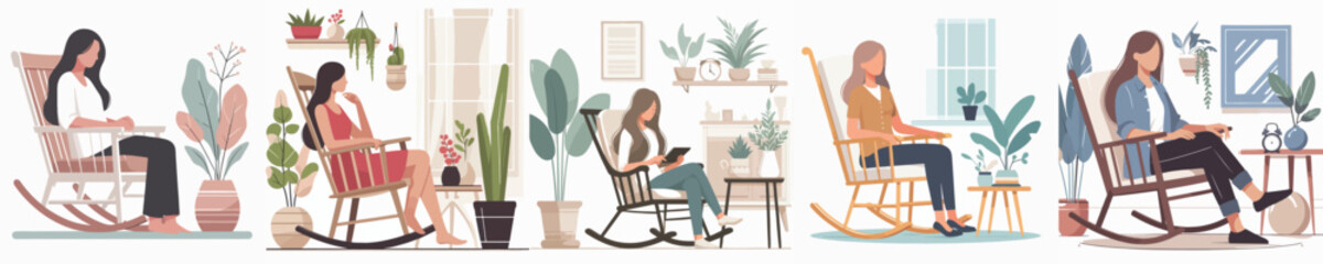 vector woman sitting in a rocking chair