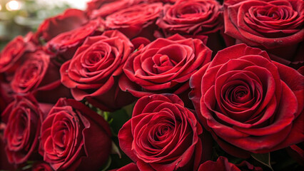 Luxurious Red Roses: Dense Bouquet of Vibrant Blooms in Full Display