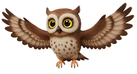 Smiling Owl in Flight Cartoon