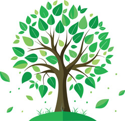 Abstract vector tree with green leaves illustrates nature's vibrant life in a simple, eco-friendly design