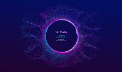 technology background with particles circle, round neon pattern, big data science vector
