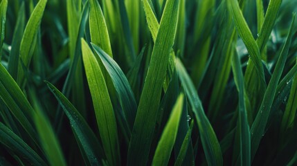 Obraz premium Ultra quality image of close lose up view of dense, vibrant green grass blades creating a beautiful and natural background.