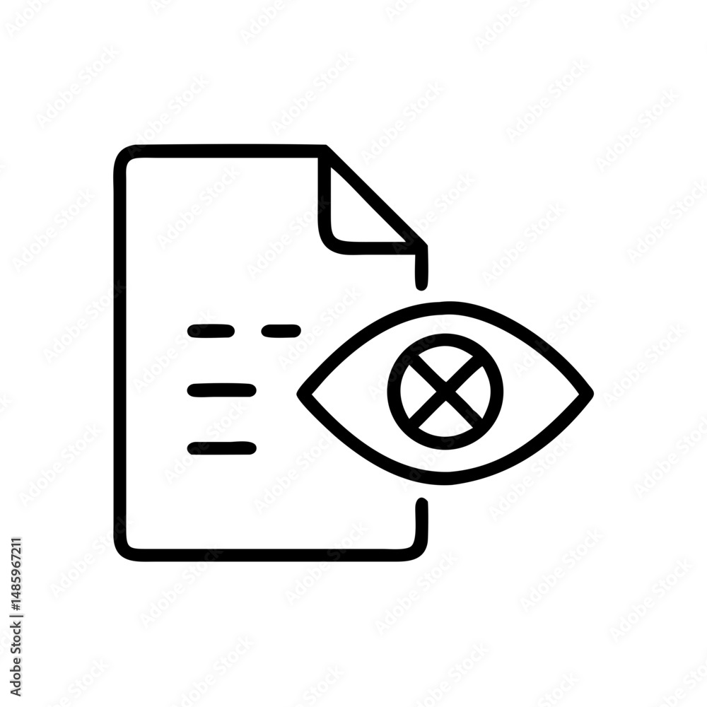 Poster hidden document icon with an eye crossed out on transparent background for web and graphic design