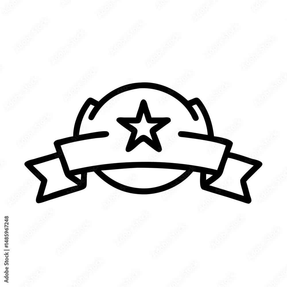 Poster horizontal ribbon banner with circular star badge on transparent background for web and graphic desi