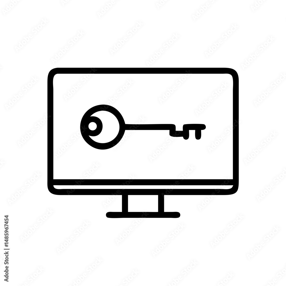 Aufkleber key on monitor icon on transparent background for web and graphic design