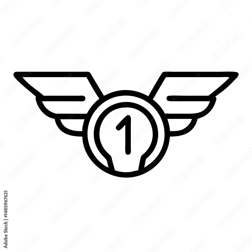 Aufkleber medal icon with wings or angled extensions on transparent background for web and graphic design