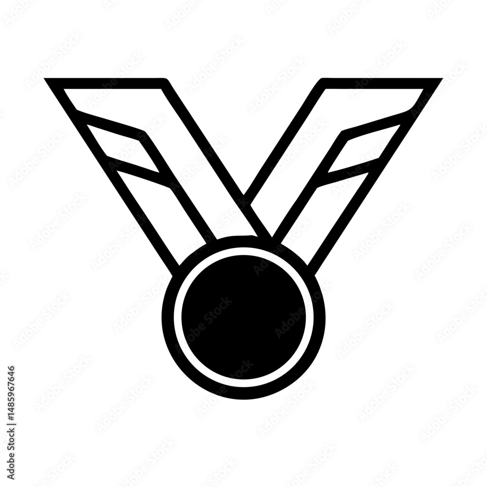 Poster medal icon with wings or angled extensions silhouette on transparent background for web and graphic 