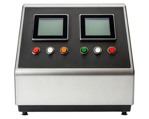 Fototapeta premium Industrial control panel with dual screens and buttons on a transparent background
