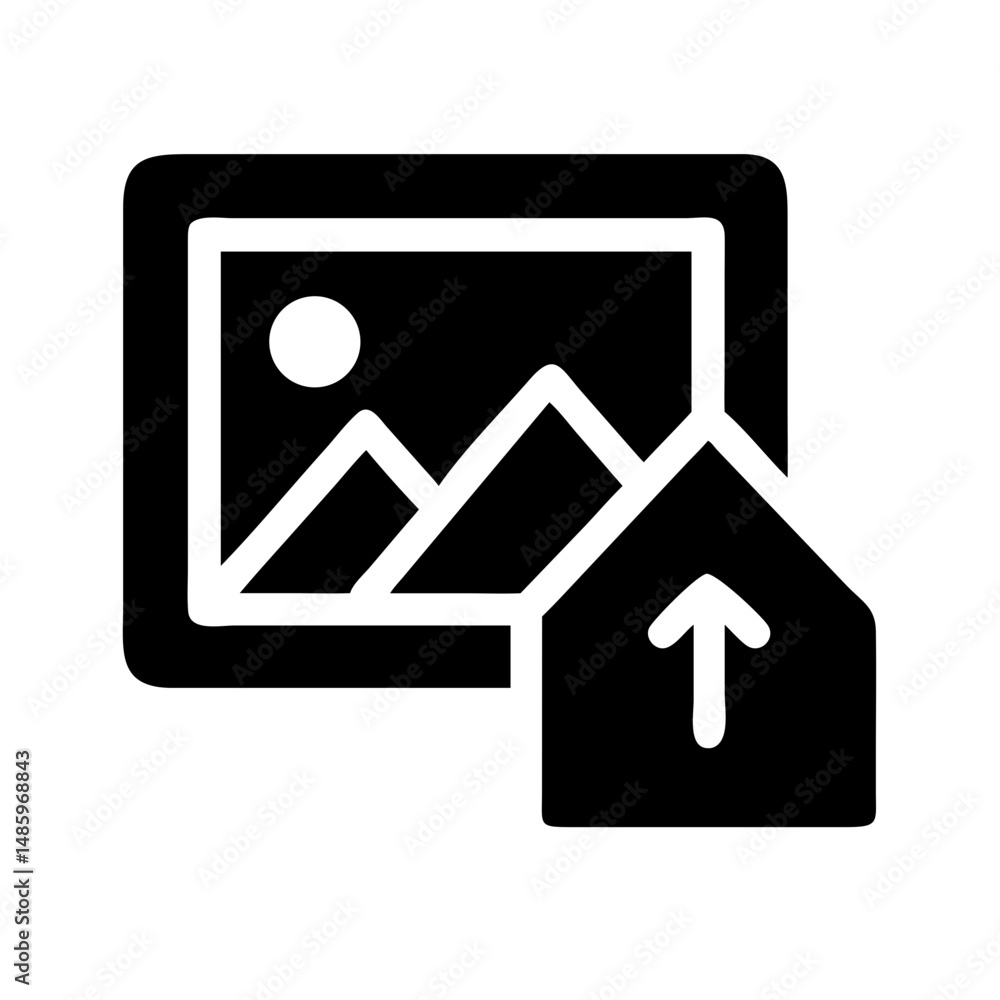 Poster photo icon with an upward arrow in the corner symbolizing (1) on transparent background for web and 