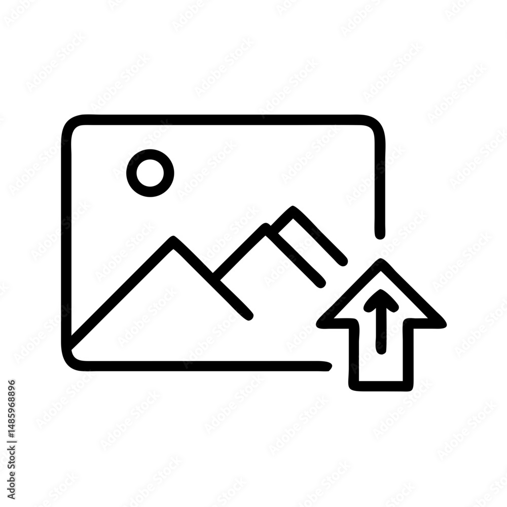 Poster photo icon with an upward arrow in the corner symbolizing on transparent background for web and grap