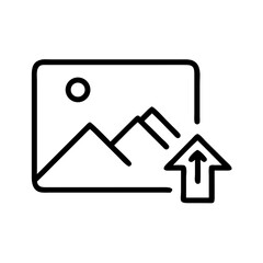 photo icon with an upward arrow in the corner symbolizing on transparent background for web and graphic design
