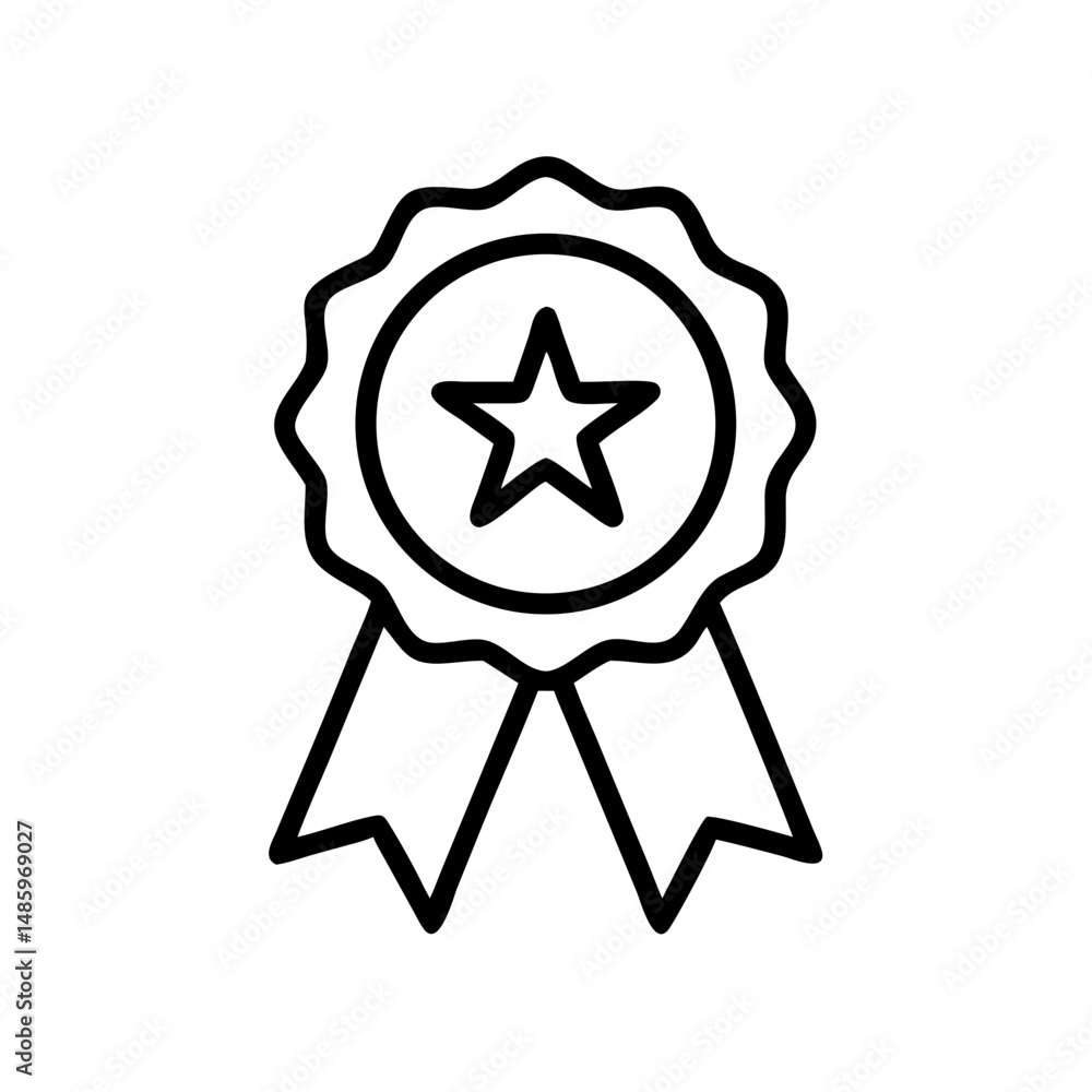 Poster round medal with ribbon star symbol in center on transparent background for web and graphic design