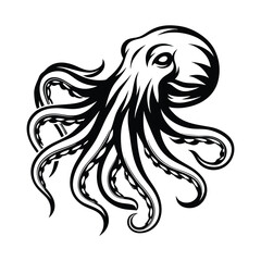 Obraz premium Black and White Octopus with Detailed Tentacles on Isolated Background
