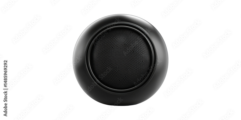 Poster sleek black circular speaker. modern audio technology and design isolated on transparent background