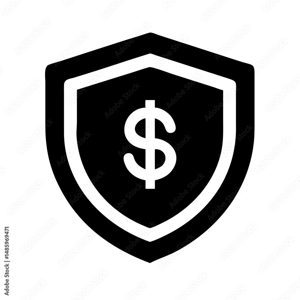 Poster shield with dollar icon silhouette on transparent background for web and graphic design
