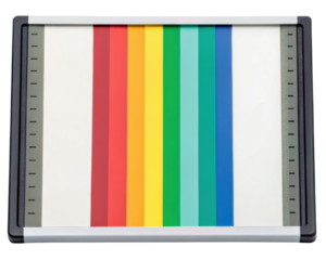 Device with rainbow color strips and side rulers on a transparent background