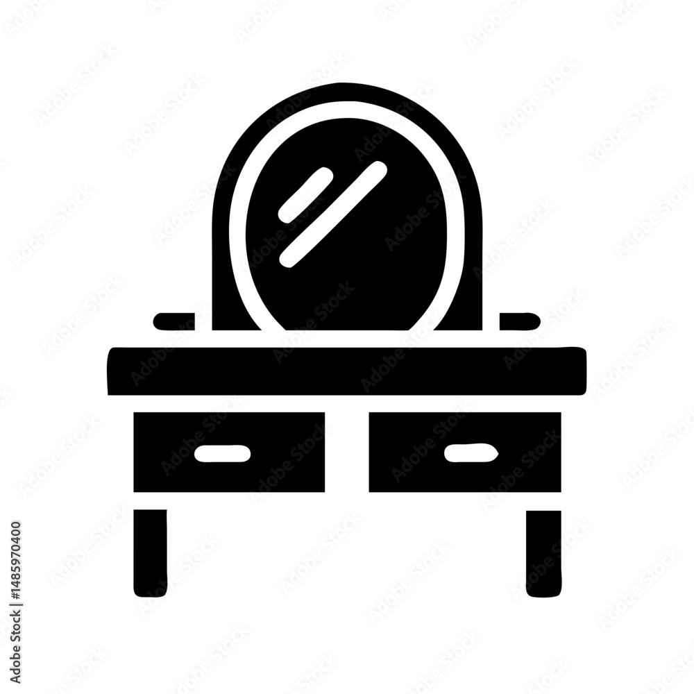 Poster vanity table with mirror icon silhouette on transparent background for web and graphic design