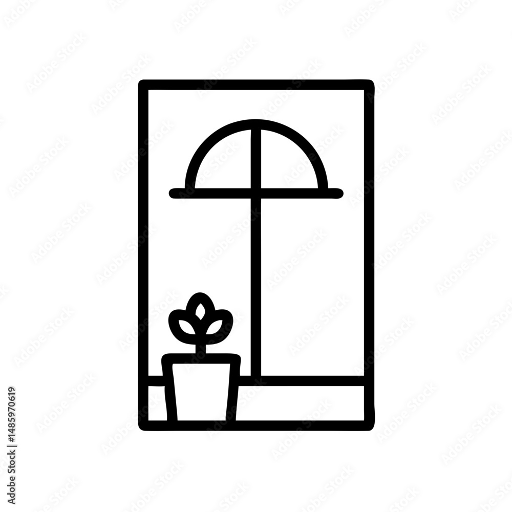 Aufkleber window with flower pot icon on transparent background for web and graphic design