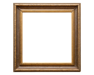 Fototapeta premium Ornate empty wooden picture frame with gold trim on a transparent background