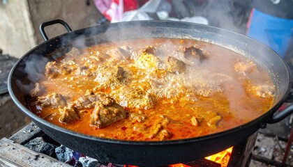 Spicy Chicken Stew Cooking Outdoors