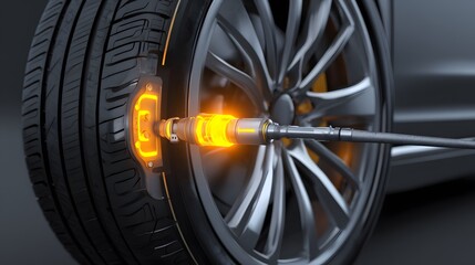 Advanced Tire Pressure Monitoring System Sensor Check on Modern Car Wheel